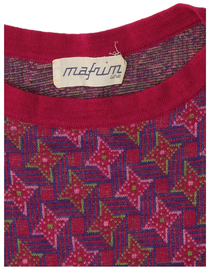 Suéter feminino vintage com estampa abstrata com gola redonda Reino Unido 10 pequeno Multic