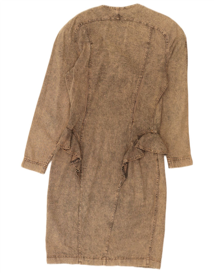 Vestido jeans feminino vintage de manga comprida UK 12 bege médio