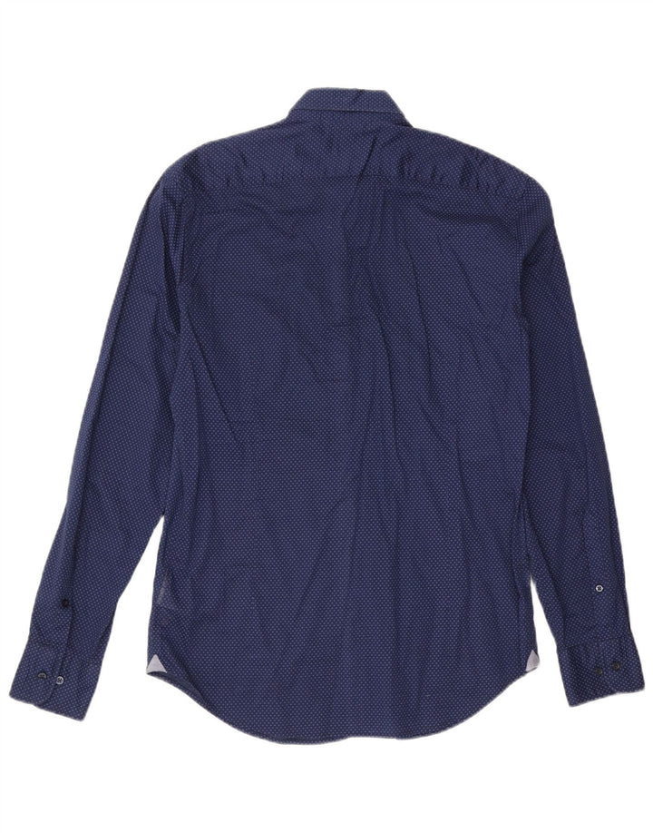 Camisa masculina HENRY COTTONS tamanho 39 algodão manchado azul marinho médio