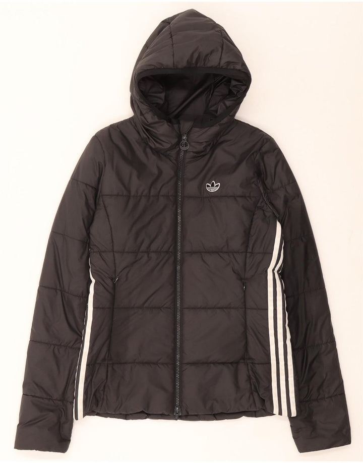 Casaco acolchoado com capuz feminino Adidas UK 10 pequeno poliéster preto