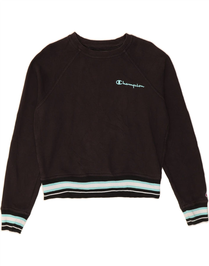 CHAMPION Womens Oversized Sweatshirt Jumper UK 10 Small Black Cotton Vintage Champion and Second-Hand Champion from Messina Hembry 
