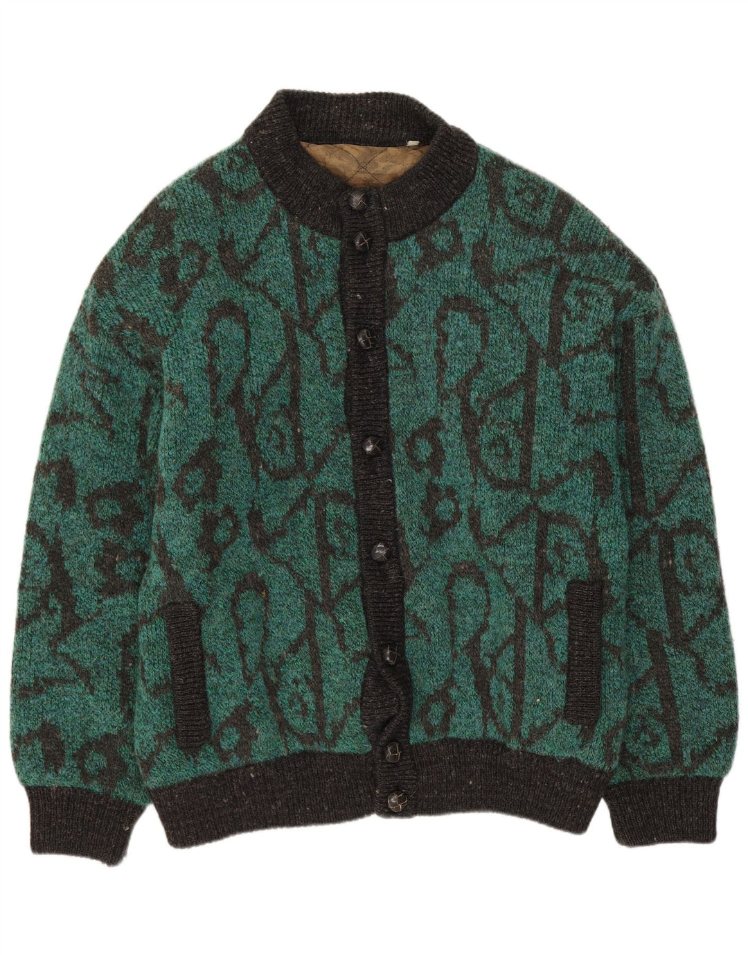 Jaqueta bomber de malha com padrão abstrato masculino vintage IT 48 acrílico verde médio