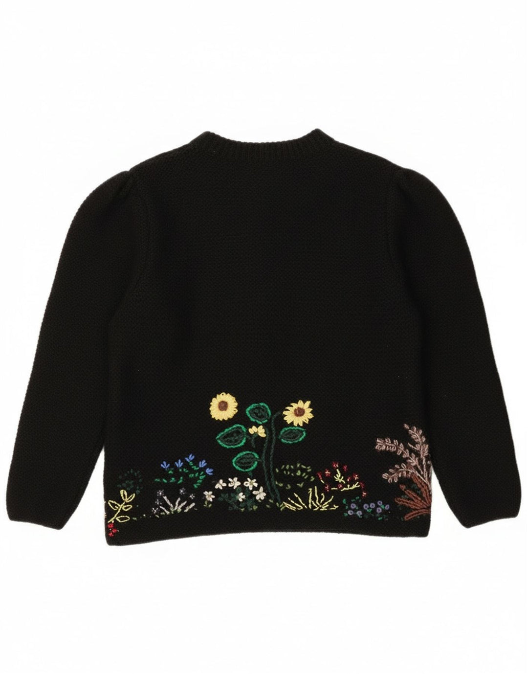 Suéter cardigã feminino vintage UE 40/42 lã floral preta média