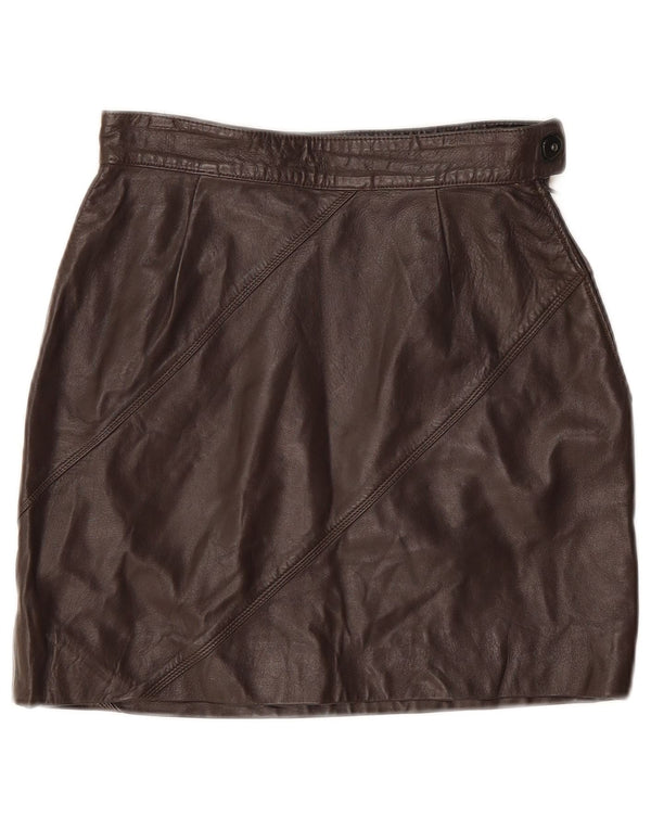 Mini saia de couro feminina vintage W24 XS marrom
