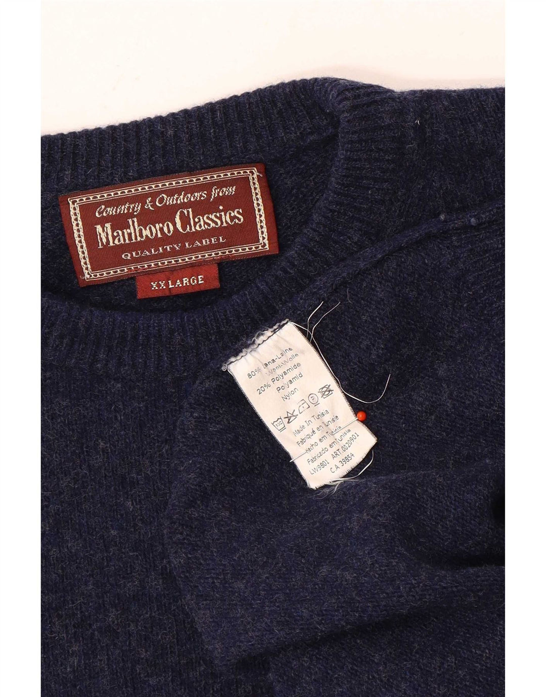 Suéter masculino Marlboro Classics com gola redonda 2XL lã azul marinho