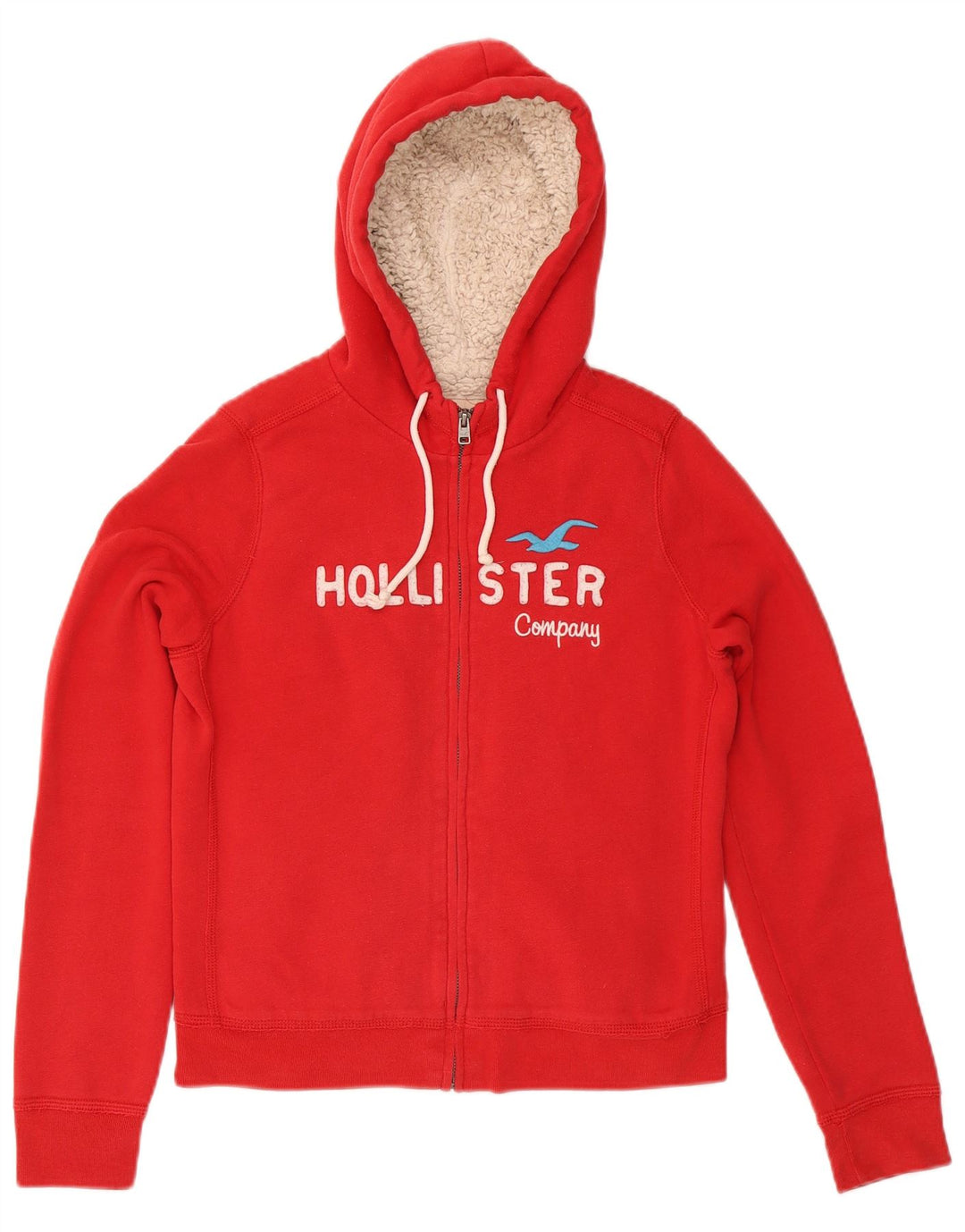 Suéter feminino com capuz e zíper gráfico HOLLISTER Reino Unido 14 grande algodão vermelho