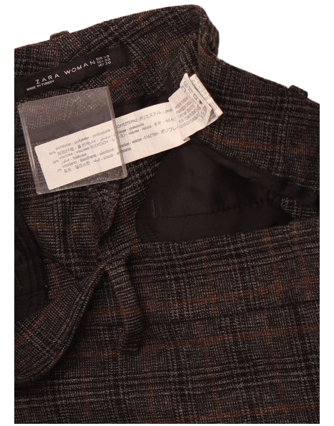 ZARA Calça Feminina Slim Cropped EU 40 Médio W30 L23 Cinza Houndstooth