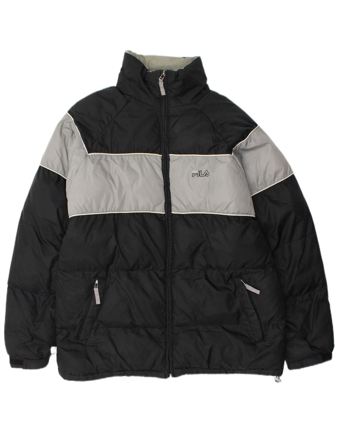 Jaqueta acolchoada masculina Fila UK 40 grande preto colorblock nylon