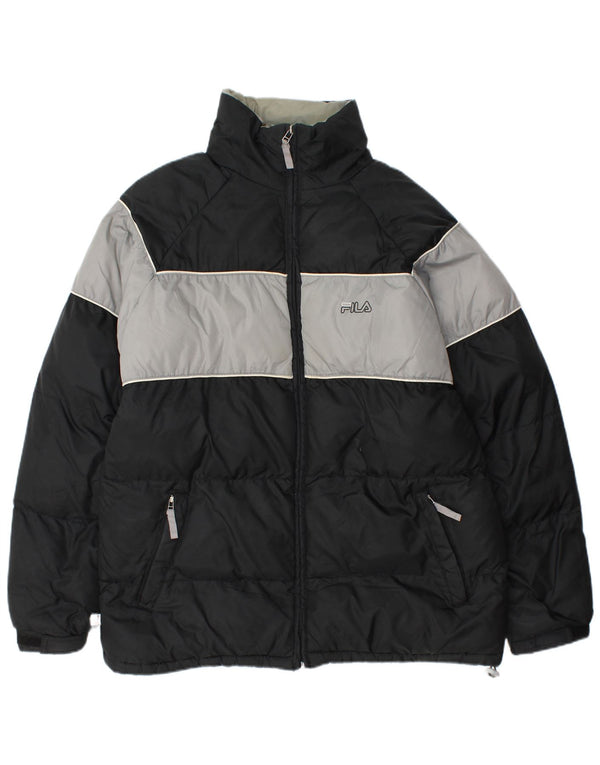 Jaqueta acolchoada masculina Fila UK 40 grande preto colorblock nylon