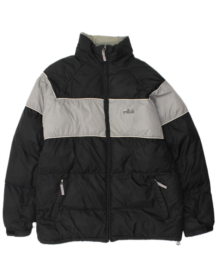 Jaqueta acolchoada masculina Fila UK 40 grande preto colorblock nylon