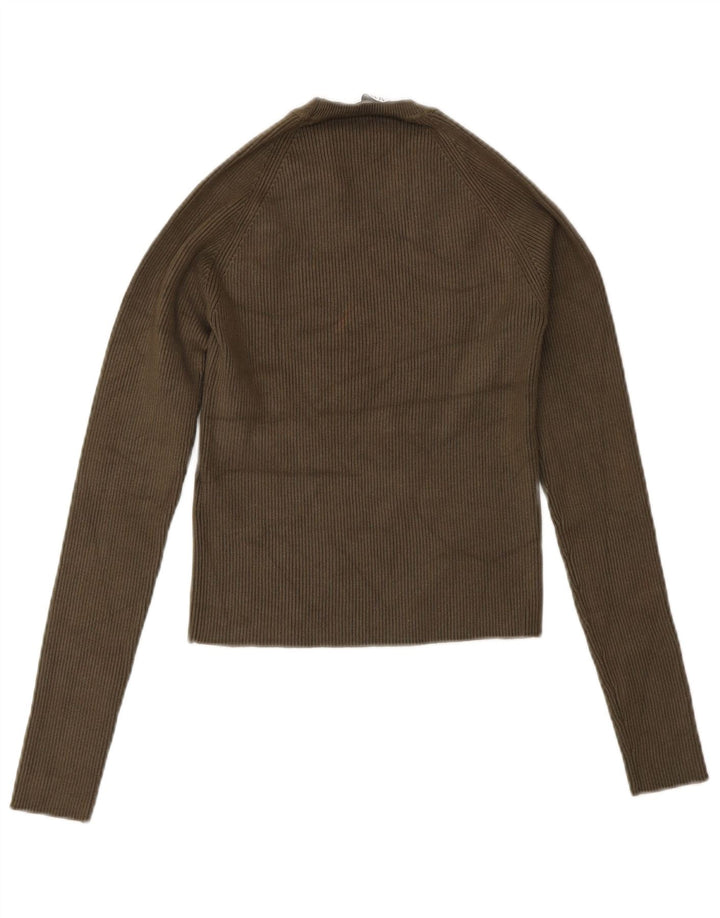 Zara Womens Crop Top Manga Longa Reino Unido 8 Pequeno Verde Viscose