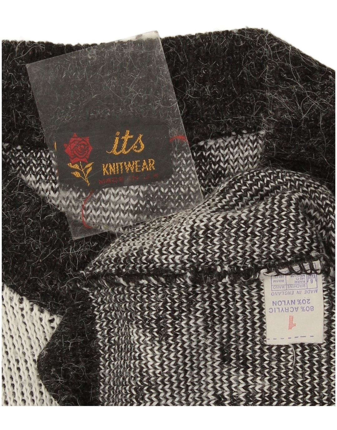 Suéter feminino vintage com estampa abstrata, gola redonda, Reino Unido 14, grande, preto