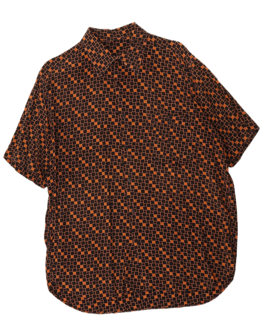 Camisa masculina vintage de manga curta grande marrom geométrica