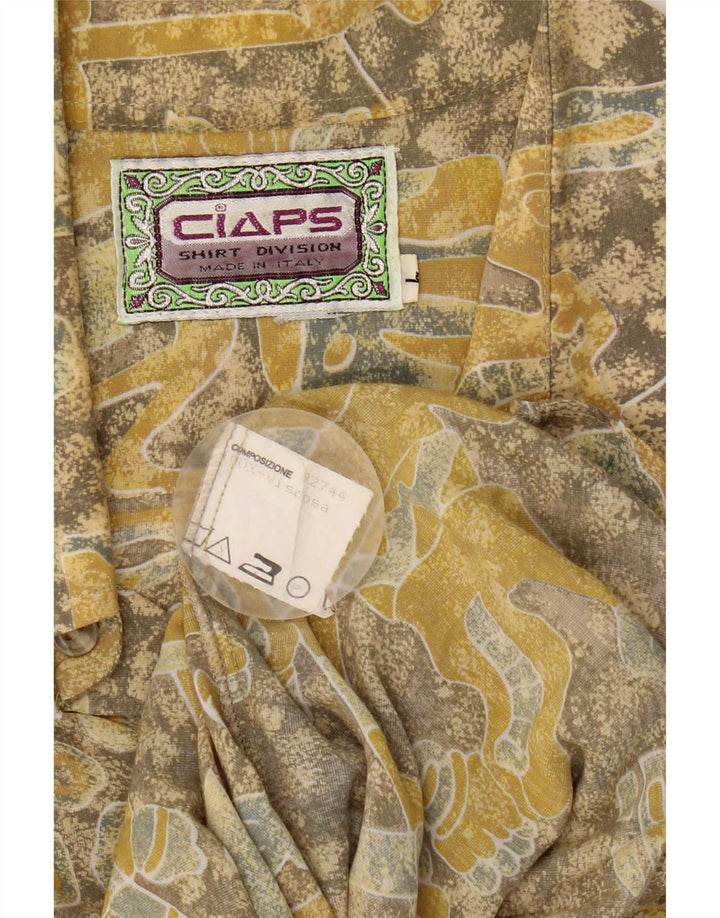 Vintage masculino abstrato padrão camisa grande viscose amarela