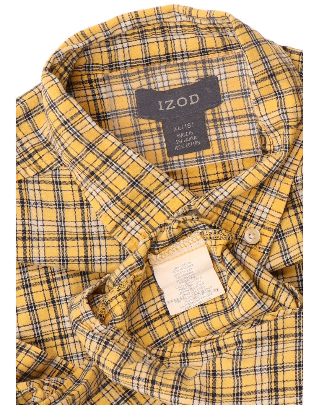 Camisa de manga curta para meninos IZOD 15-16 anos XL algodão xadrez amarelo