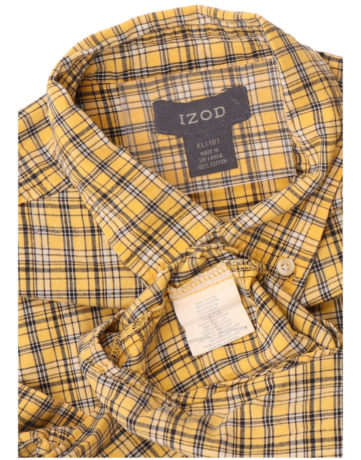 Camisa de manga curta para meninos IZOD 15-16 anos XL algodão xadrez amarelo