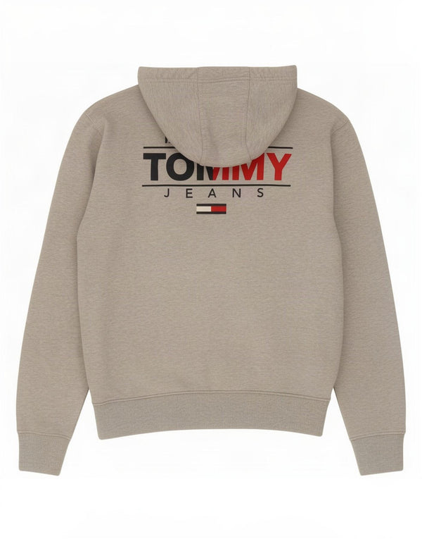 Tommy Hilfiger Suéter masculino com capuz e zíper gráfico cinza médio algodão manchado