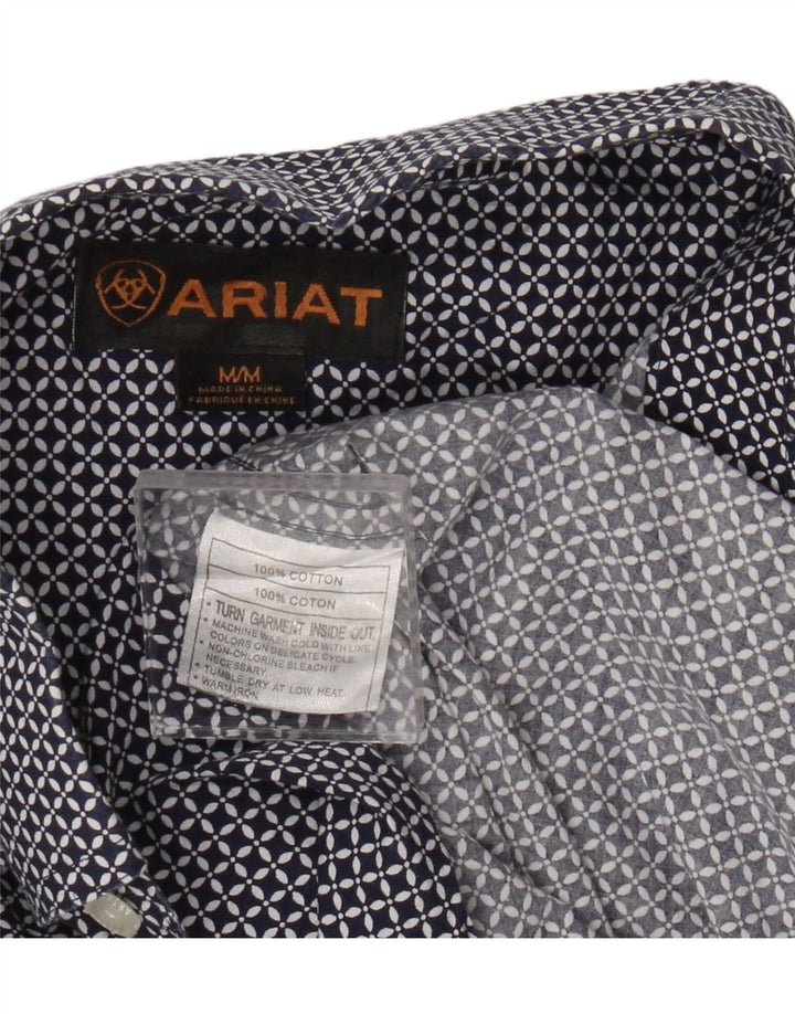 Camisa masculina Ariat média azul marinho algodão geométrico
