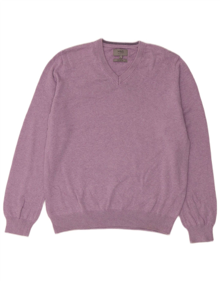 Suéter masculino Marks & Spencer com decote em V grande algodão roxo