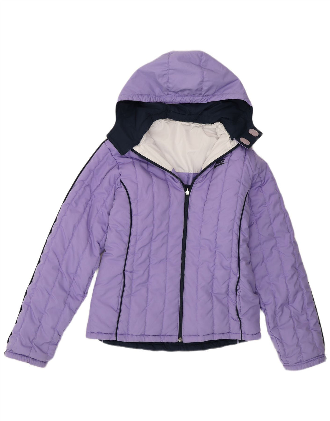 Jaqueta acolchoada com capuz Nike para meninas 13-14 anos XL roxo colorblock poliéster