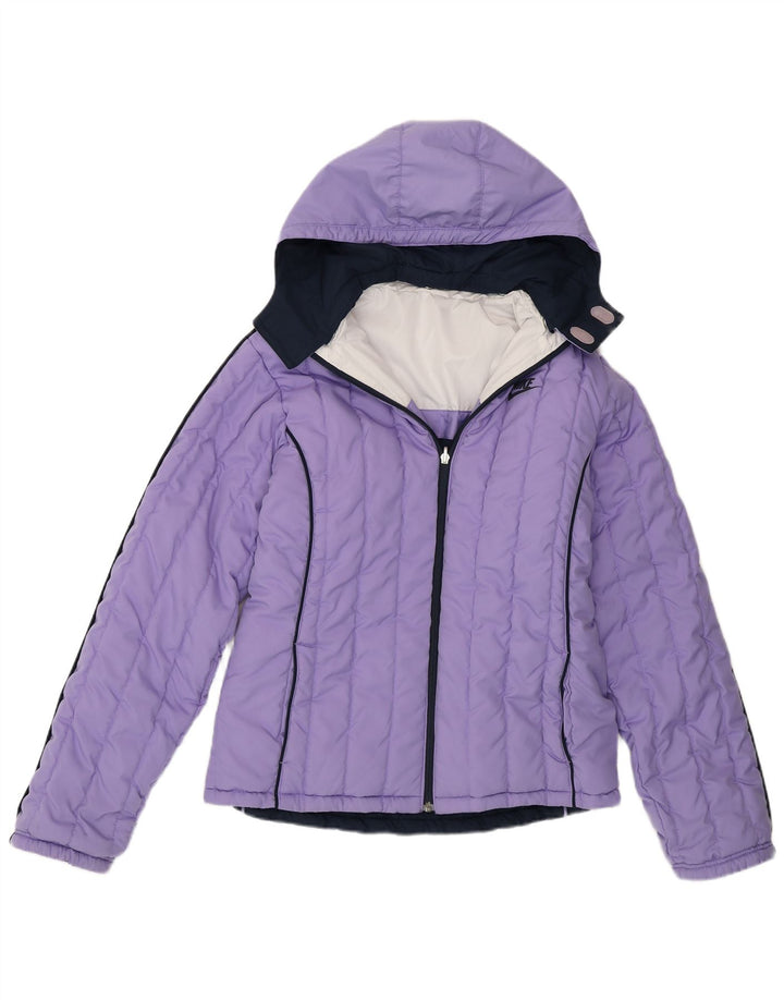 Jaqueta acolchoada com capuz Nike para meninas 13-14 anos XL roxo colorblock poliéster