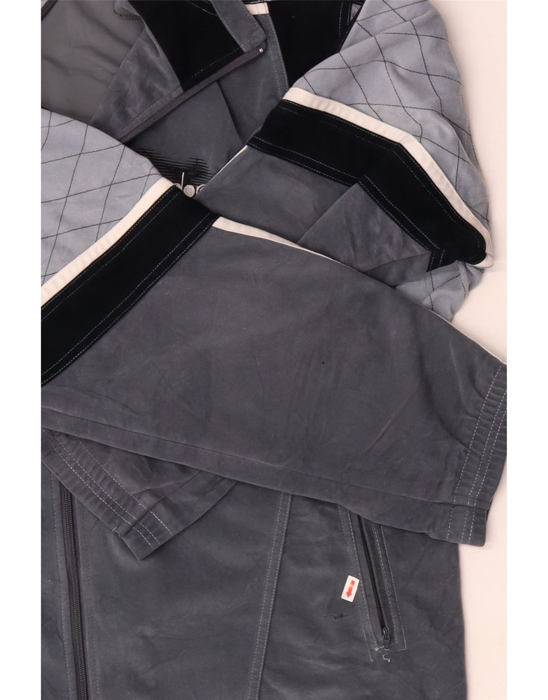 DIADORA Mens Graphic Velour Tracksuit Top Jacket UK 46 XL Cinza Colourblock