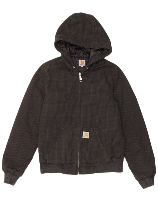 Jaqueta bomber com capuz feminina Carhartt UK 6 XS poliéster xadrez preto