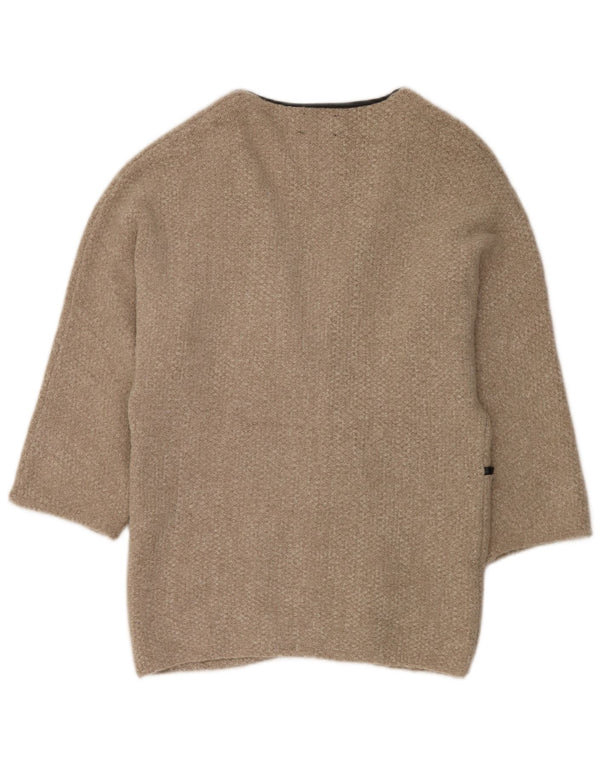 Suéter feminino Zara Longline Open Cardigan UK 14 Médio Bege Acrílico