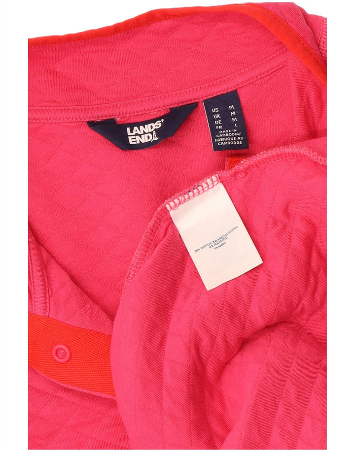 Suéter feminino Lands End com gola e botão em jérsei UK 14 rosa médio