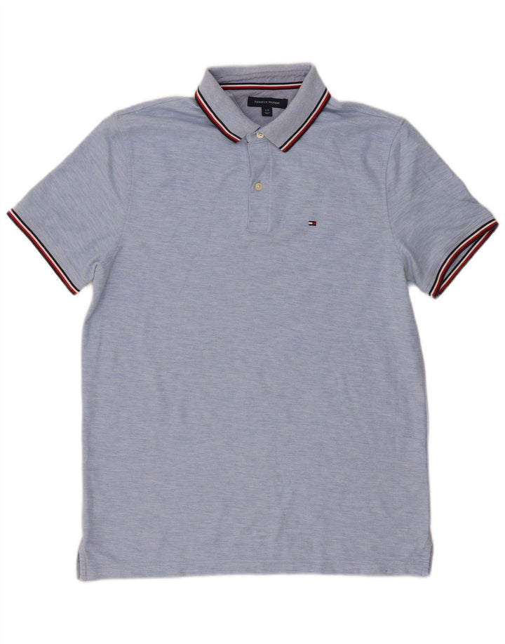 Camisa polo masculina Tommy Hilfiger grande algodão manchado azul