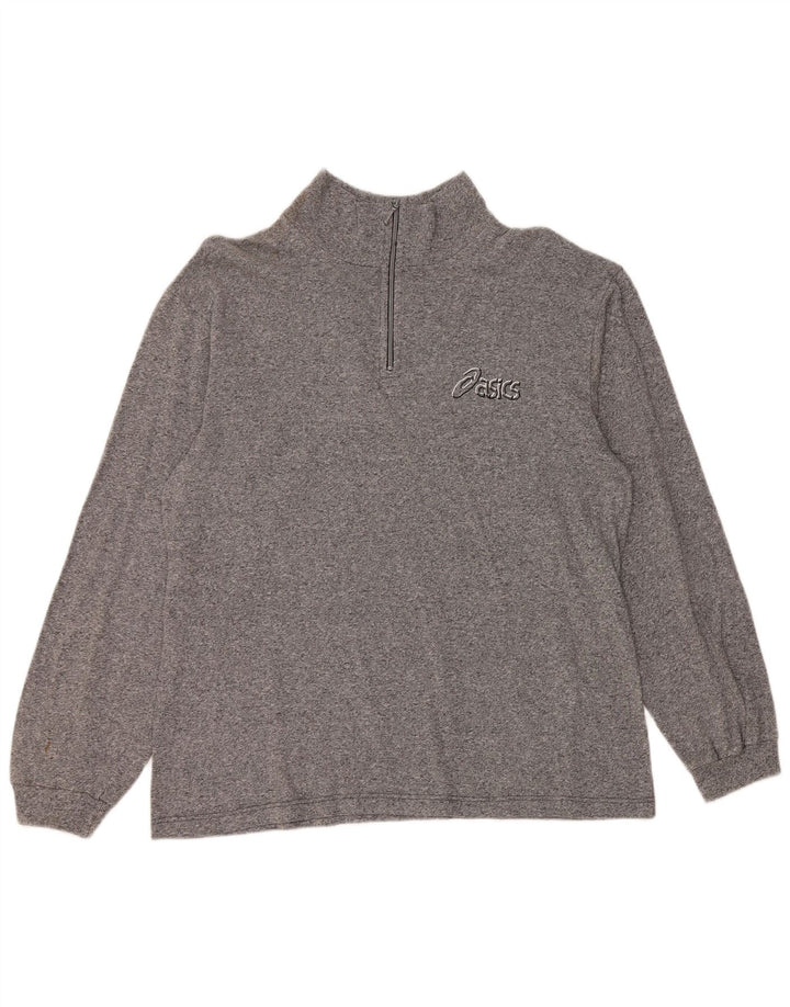 Suéter masculino Asics com zíper e gola alta, algodão manchado cinza médio