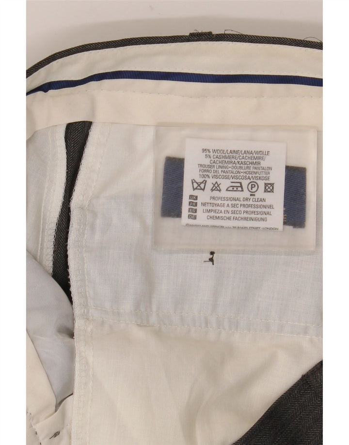 Calça masculina de terno reto Marks & Spencer W36 L31 lã espinha de peixe cinza