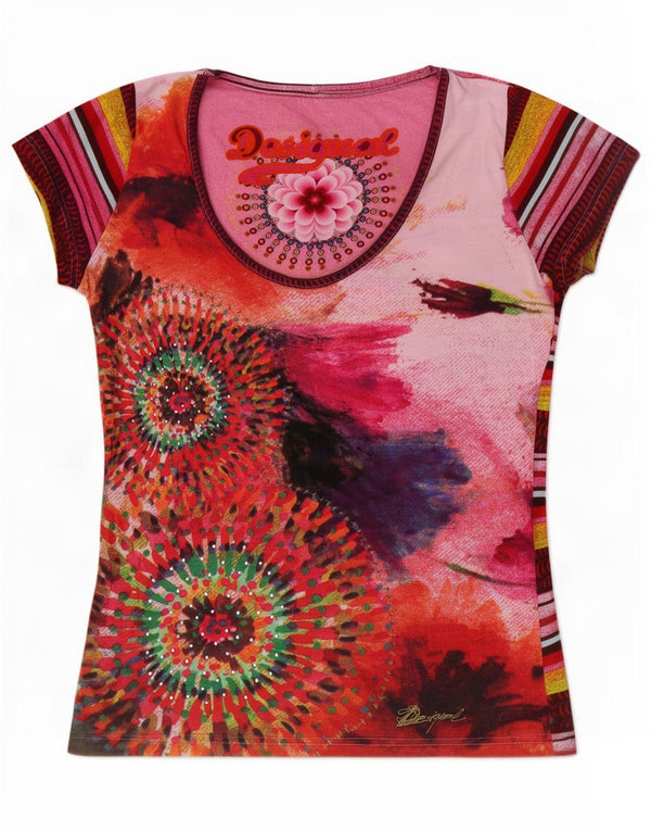 Desigual Camiseta Feminina Gráfica Top UK 14 Grande Multicolorido Floral