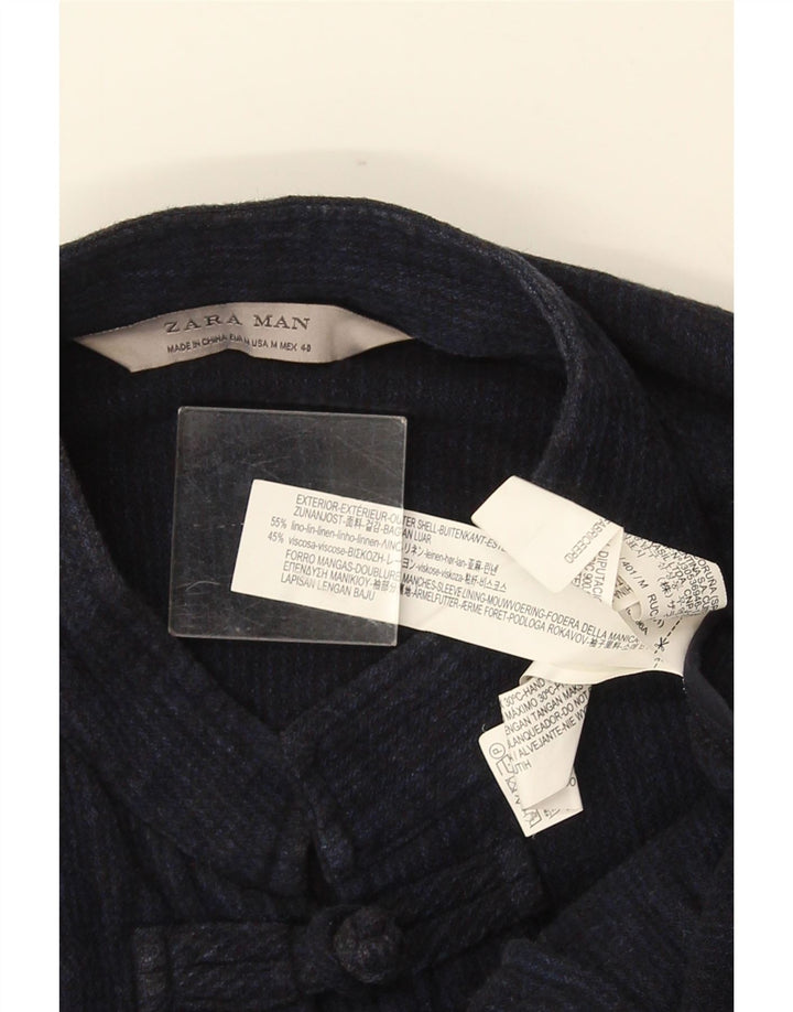 ZARA Mens Duffle Jacket UK 38 Linho Azul Marinho Médio