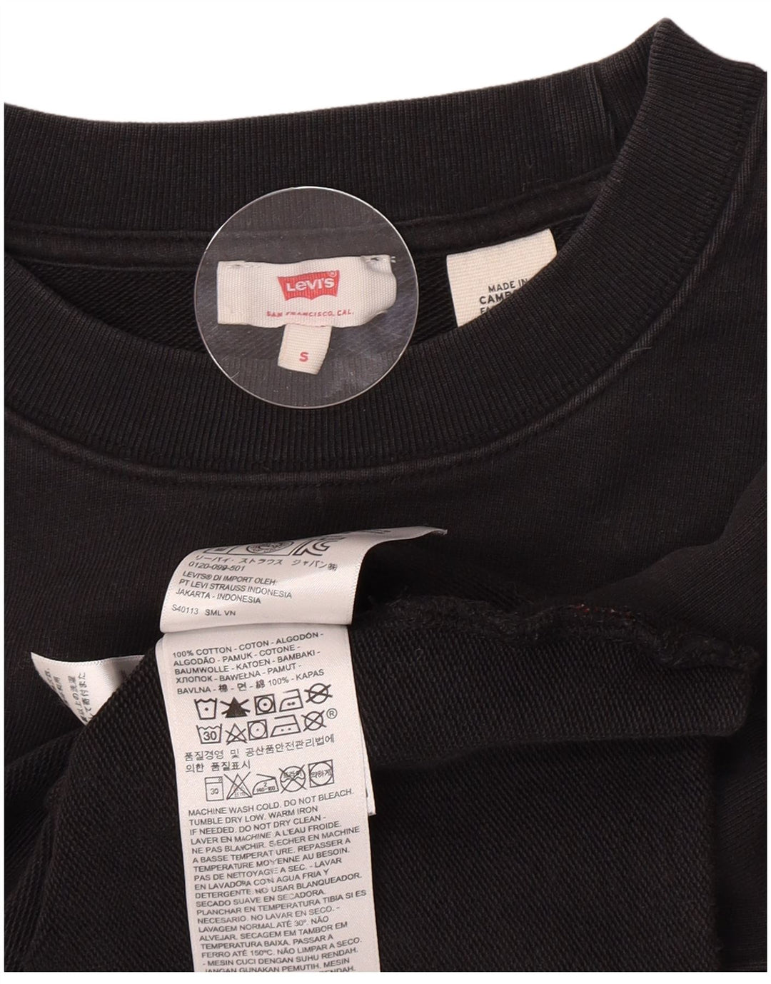 Moletom feminino Levi's com estampa oversized, Reino Unido 10 pequeno algodão preto