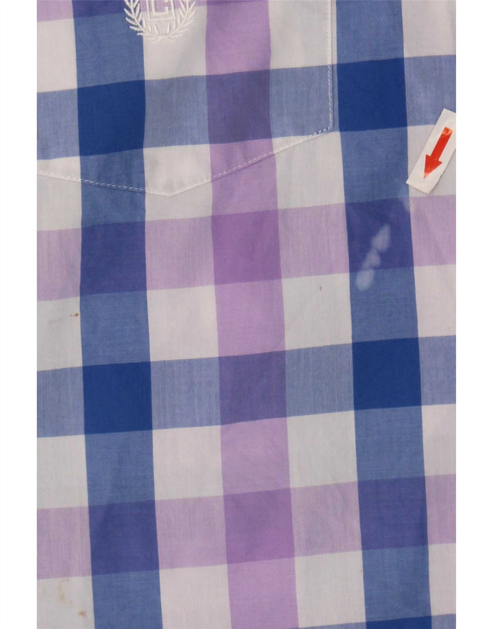 Camisa masculina de manga curta Chaps Easy Care 2XL algodão guingão azul