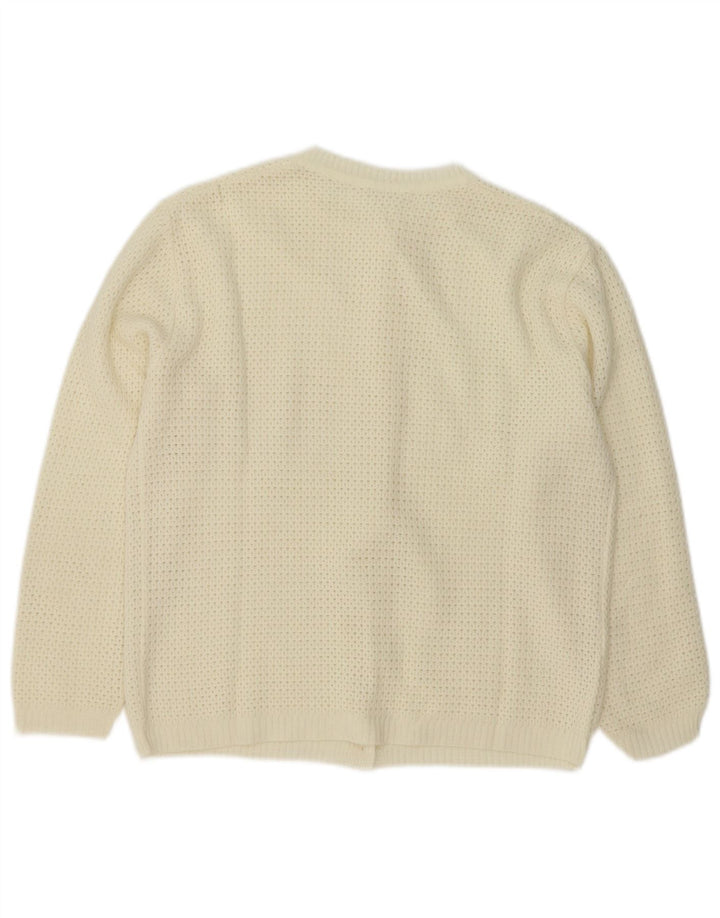 Suéter Cardigan Feminino Vintage UK 14 Médio Branco