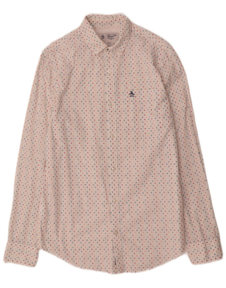 Camisa masculina Penguin pequena algodão manchado branco