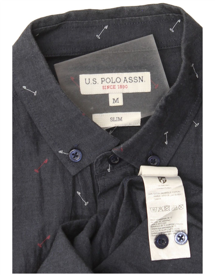 US Polo Assn. Masculino Abstract Padrão Slim Camisa Algodão Azul Marinho Médio