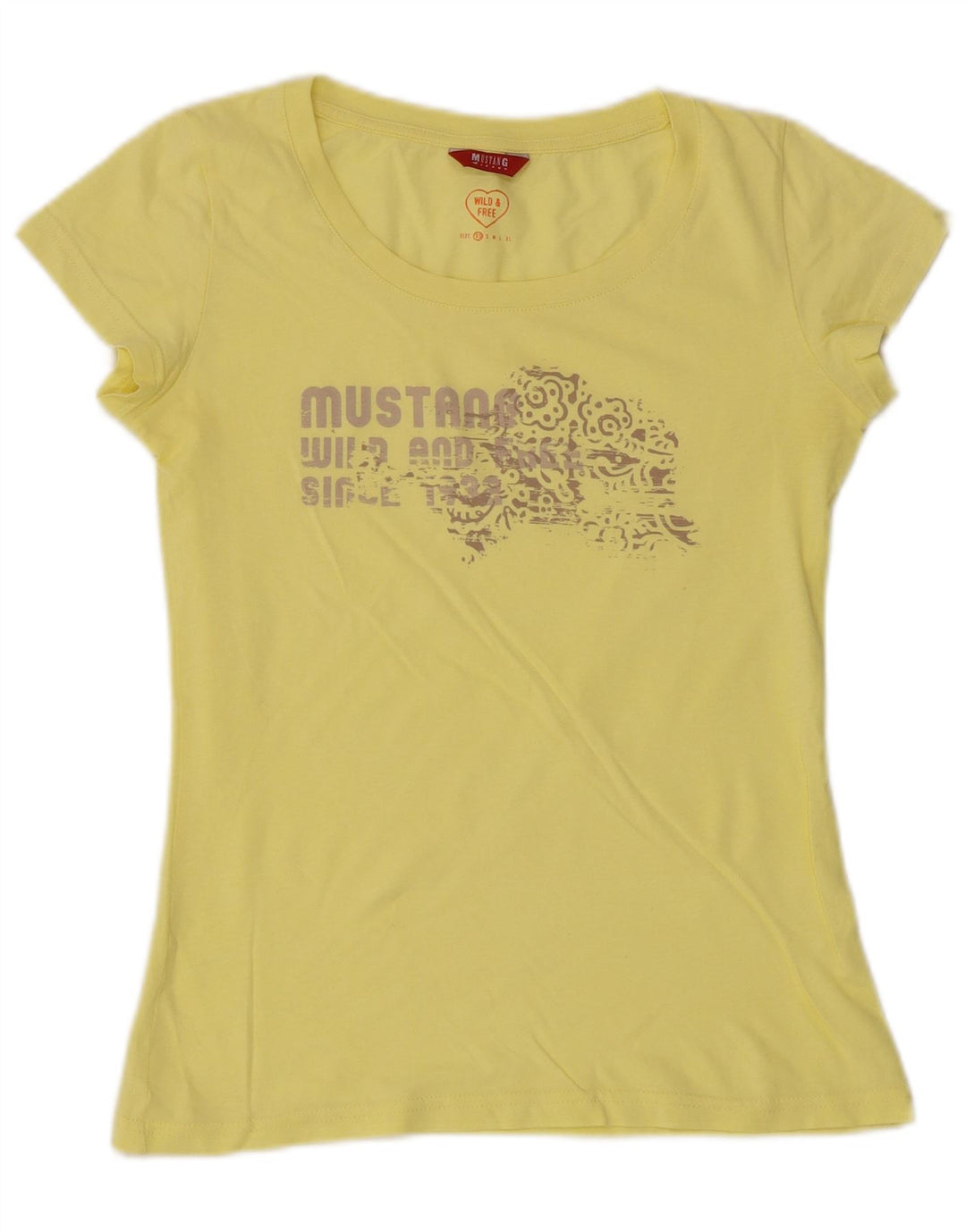 Camiseta feminina MUSTANG com estampa gráfica UK 6 XS amarelo
