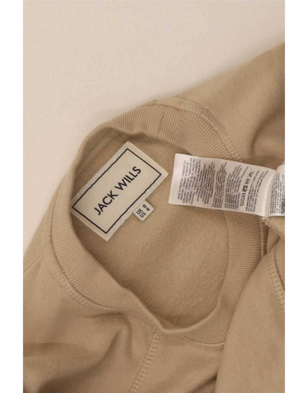 Jack Wills moletom feminino oversized jumper UK 8 pequeno algodão bege
