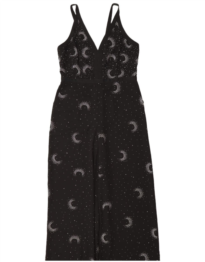 Macacão feminino sem mangas Monsoon Reino Unido 16 grande poliéster manchado preto