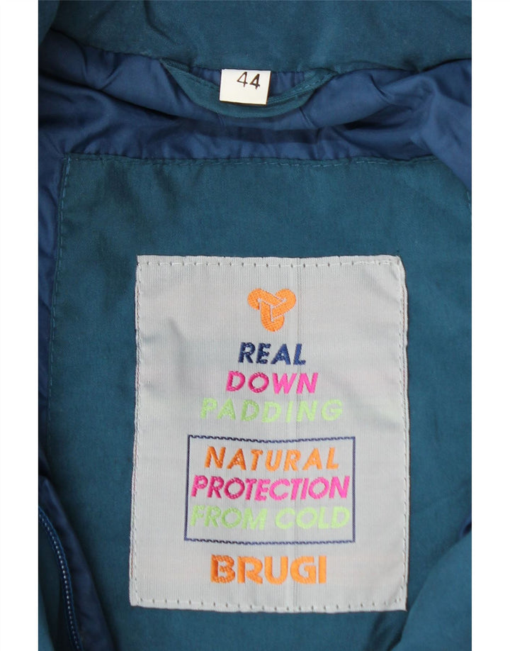Casaco acolchoado com capuz grande feminino BRUGI IT 44 poliéster azul médio