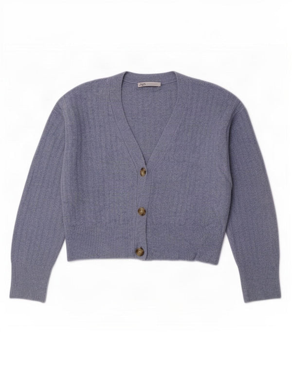 Zara Suéter Cardigan Feminino Crop Oversized Reino Unido 10 Acrílico Azul Pequeno