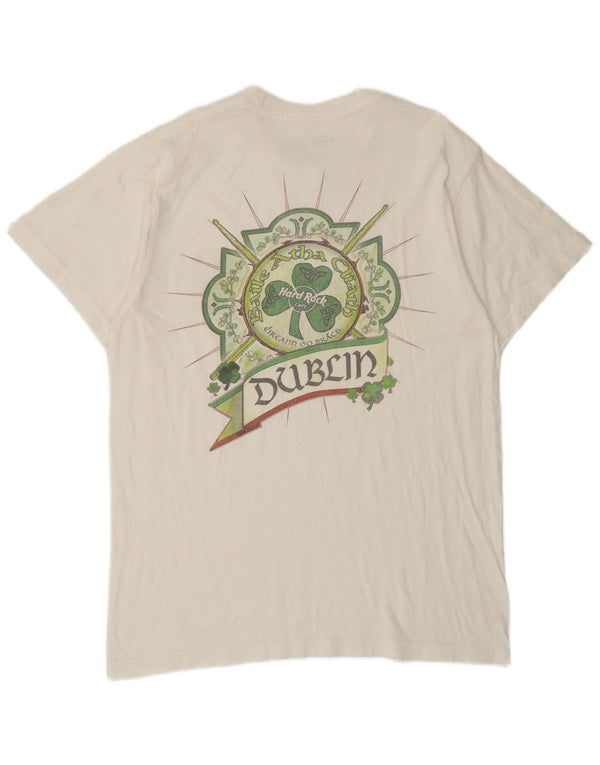 Camiseta masculina Hard Rock Cafe Dublin com estampa gráfica de algodão branco médio
