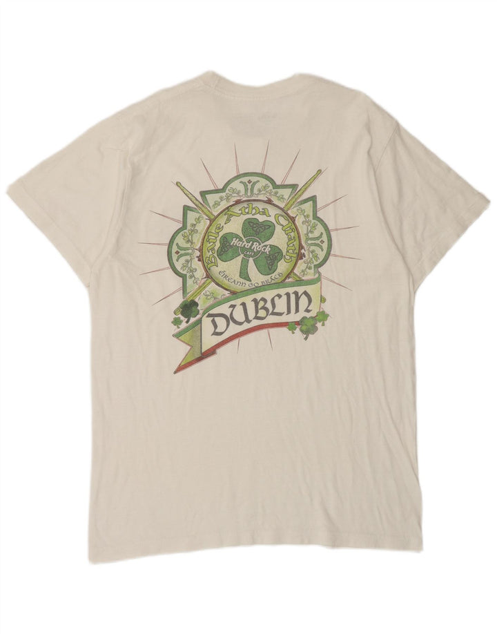 Camiseta masculina Hard Rock Cafe Dublin com estampa gráfica de algodão branco médio