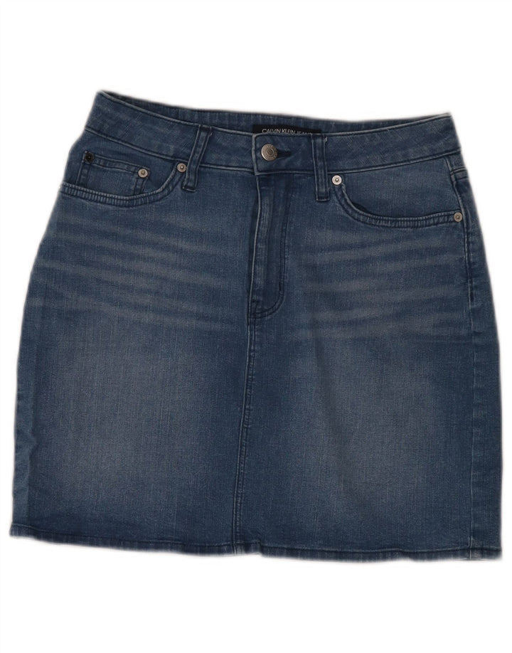 Saia jeans feminina Calvin Klein EUA 8 médio W28 azul