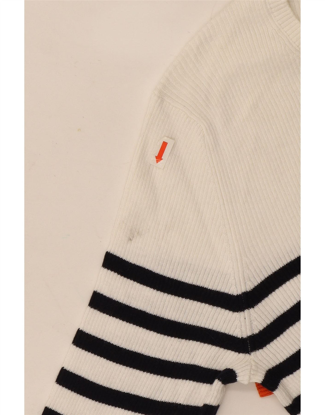 Suéter feminino Massimo Dutti com gola canoa Reino Unido 12 listrado branco médio
