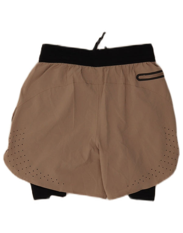 Nike Womens Sport Shorts UK 8 Small Beige Colourblock Polyester