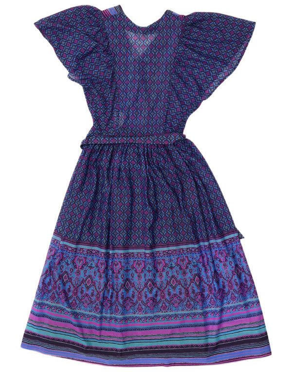 Vestido maxi feminino vintage UK 12 médio roxo Fair Isle Acetate